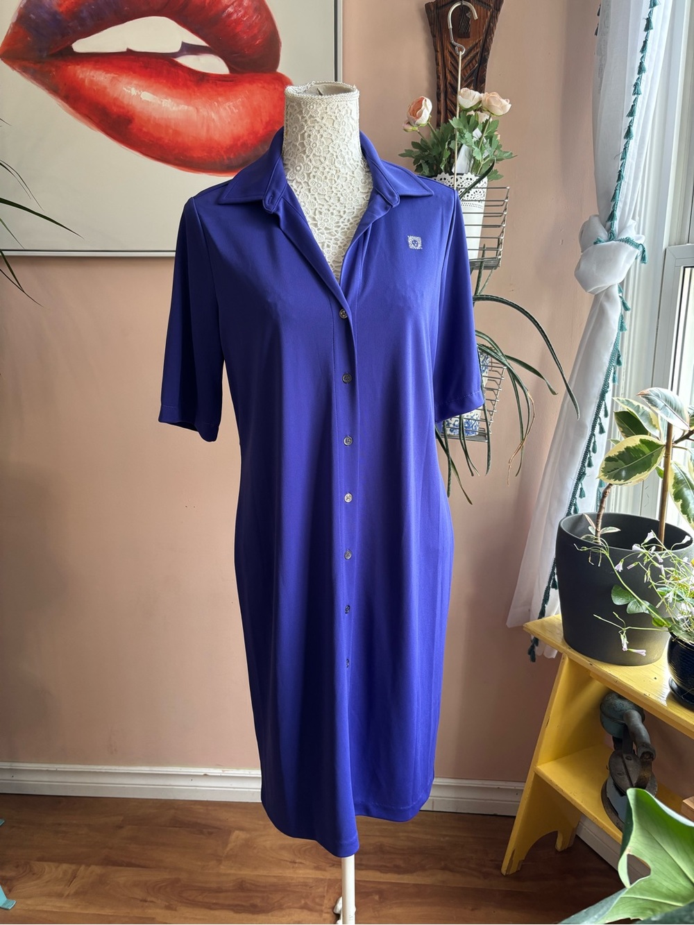 Vintage 90s Classic Royal Blue Button-Front Midi Shirtdress, Size large